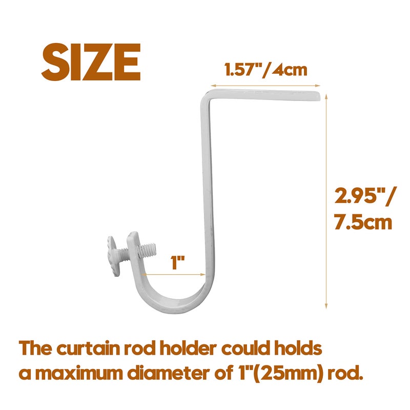 AddGrace 4 Pack Ceiling Curtain Rod Bracket Heavy Duty Single Curtain Rod Holders for 1 Inch Drapery Holder for Living Room Bedroom White - Image 2
